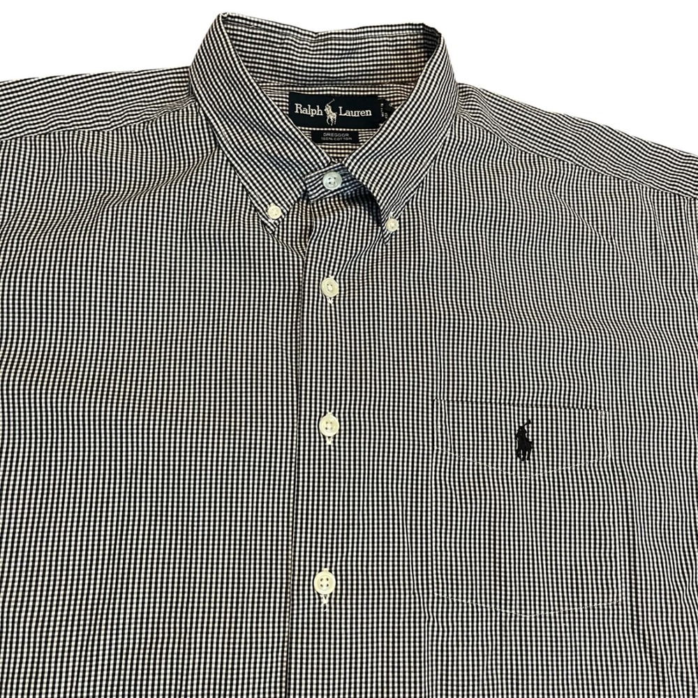 Ralph Lauren Greggor Mens XL Short Sleeve Gingham Button Down Shirt Black